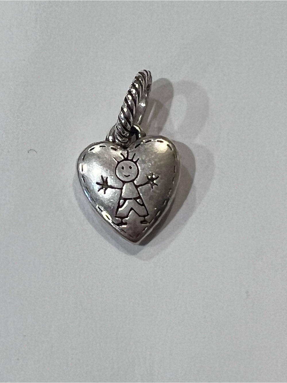 Brighton Silver Heart Charm with Stick Figure Boy Engraving